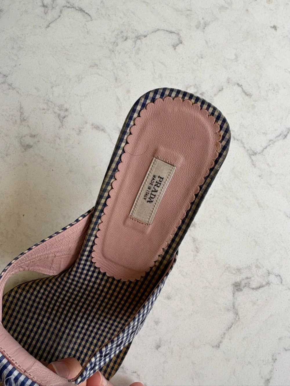 Vintage Prada Embellished Blue Checked Slide Sandals 38.5 - Picture 3 of 13